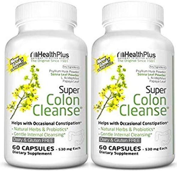 Health Plus Super Colon Cleanse Pack of 2 with Senna Leaf and Papaya Leaf 60 ct