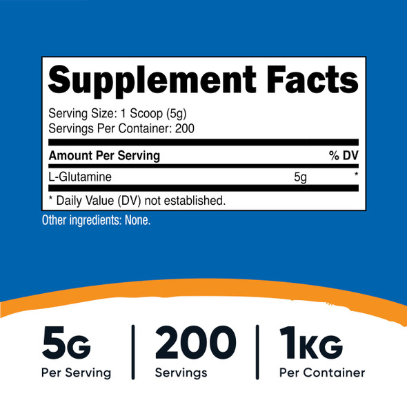 Nutricost L-Glutamine Powder 1 Kg  Pure L Glutamine 5000Mg Per Serving Non-Gmo Gluten Free