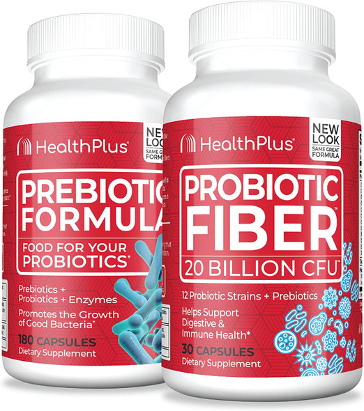 Health Plus Prebiotic Formula 180 Capsules/60 Servings  Probiotic Fiber 30 Capsules/30 Servings Bundle