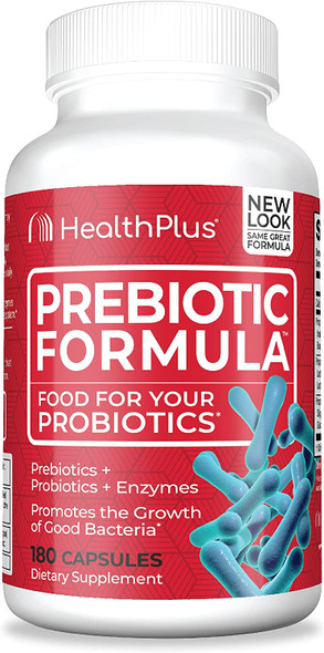 Health Plus Prebiotic Formula  Probiotics  Prebiotics  Digestive Enzymes  Gluten Free Dairy Free Natural Herbal Ingredients 180 Capsules 60 Servings