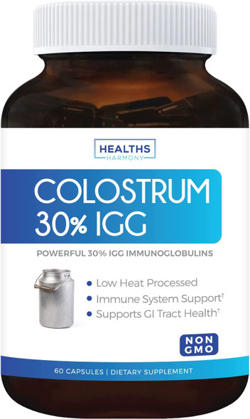 Colostrum 1000Mg Nongmo 30 Igg Immunoglobulins  Immune System Support Gut Health  Respiratory Health Supplement  Low Heat Processed Bovine Colostrum  60 Capsules  No Powder Or Pills