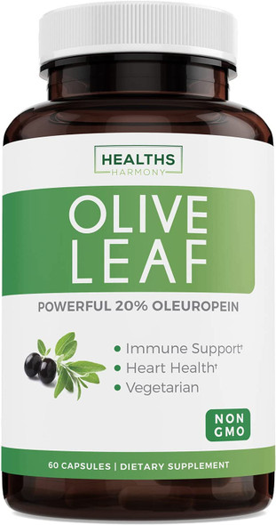 Olive Leaf Extract NonGMO Super Strength 20 Oleuropein  750mg  Vegetarian  Immune Support Cardiovascular Health  Antioxidant Supplement  No Oil  60 Capsules