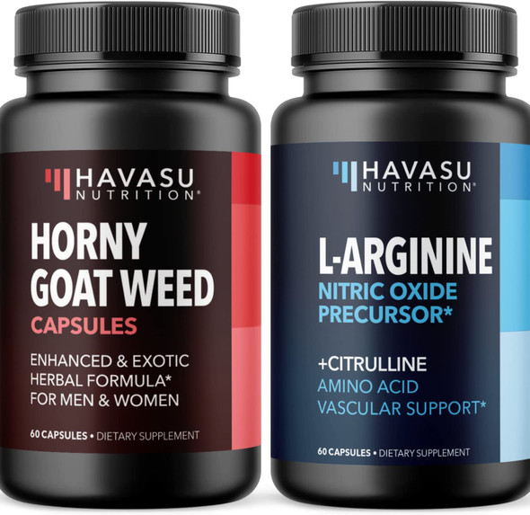 L Arginine and Horny Goat Weed Bundle for Powerful Male Enhancing Supplement for Performance  Endurance Due to Increased Vascular Support