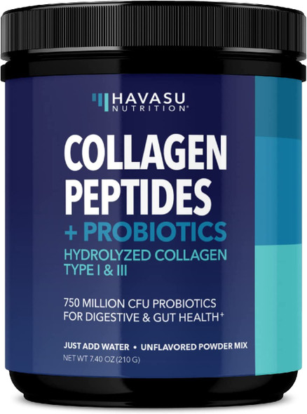 Collagen Peptides Powder Supplement with Probiotics  GrassFed Collagen Type I and III for Collagen Formation  BacilIus Coagulans to Improve Digestion