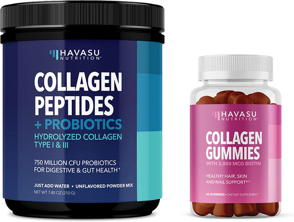 Collagen Peptides Powder Supplement and Collagen Gummies Bundle