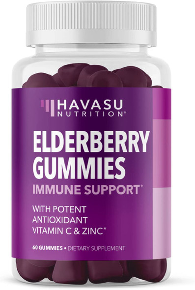 Elderberry Gummies with Zinc and Vitamin C Herbal Supplements Ingredient for Potent Antioxidant Support Immune Defense as a Delicious  Vegan Friendly Option Adult 60 Count