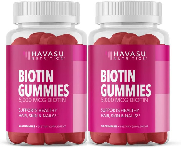 Havasu Nutrition High Potency Biotin Gummies  Natural Hair Skin Nail  Metabolism  5000 Mcg Premium Pectinbased 2 Pack 180 Gummies