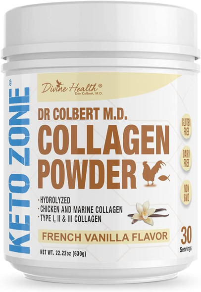 Dr. Colberts Keto Zone Vanilla Collagen Powder  Includes Marine Collagen  NonGMO  Gluten Free  630g