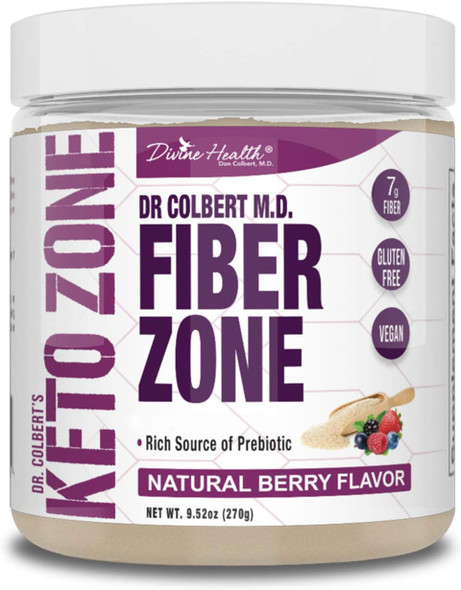 Keto Zone Fiber Powder  Berry Flavored  Psyllium Husk Powder  Inulin Powder  270 Grams  30 Day Supply  Recommended in Dr. Colberts Keto Zone Diet