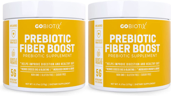 GoBiotix Prebiotic Fiber Boost Powder 2 Pack  Support a Healthy Gut  Digestive Regularity Ease Gas  Complement for Every Probiotics Supplement  GlutenFree SugarFree Keto Vegan 378g