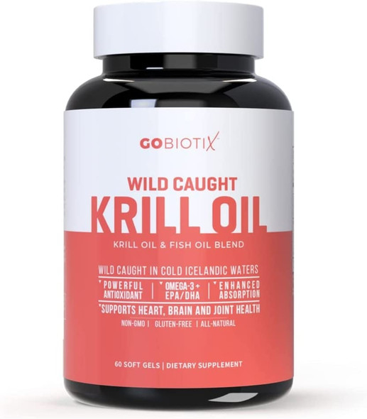 Krill Oil 1000mg Softgels by GoBiotix  Extra Strength with Omega3s EPA DHA Astaxanthin  Phospholipids  Wild Caught Icelandic Fish Oil Supplement for Joint Brain  Heart Health 30 Servings