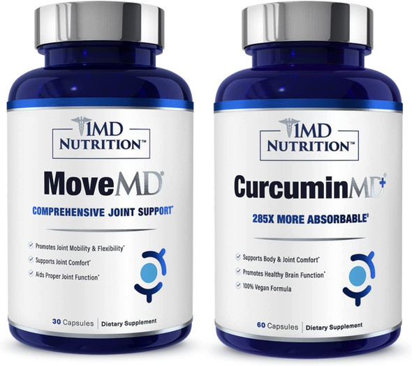 1MD Nutrition MoveMD  CurcuminMD Plus Bundle  Doctor Formulated with Collagen Turmeric Curcumin and Boswellia Serrata  Joint Health Supplement