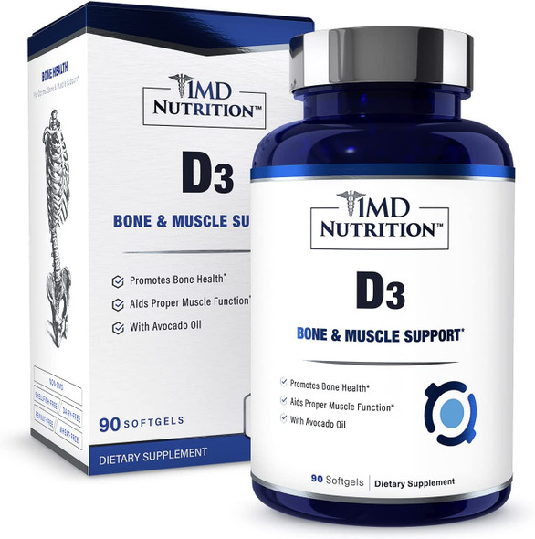 1MD Nutrition Vitamin D3 5000 IU Softgels  Bone Health Muscle Function  Immune Support  Gluten Free and NonGMO with Organic Avocado Oil  3Month Supply