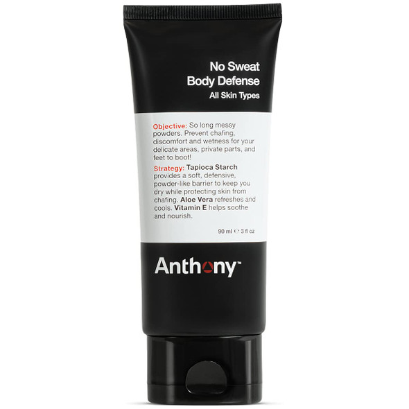 Anthony No Sweat Body Defense Deodorant for Men  AntiChafing AntiItch CreamtoPowder Lotion for Sweat and Body Odor Control  3 Fl Oz