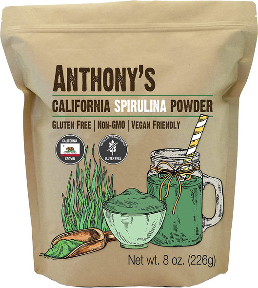 Anthonys California Spirulina Powder 8 oz Product of USA Gluten Free Non GMO