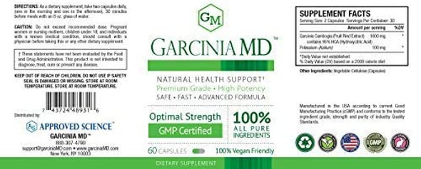 Approved ScienceGarcinia MD  Increase Metabolism and Boost Energy and Mood  NonGMO Vegan Friendly  6 Month Supply