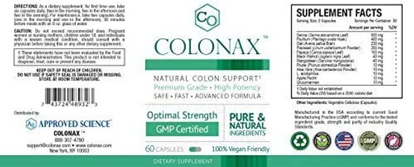 Colonax  Natural Colon Cleanse and Detox Support Supports Colon Health and Weight Loss 3 Months Supply