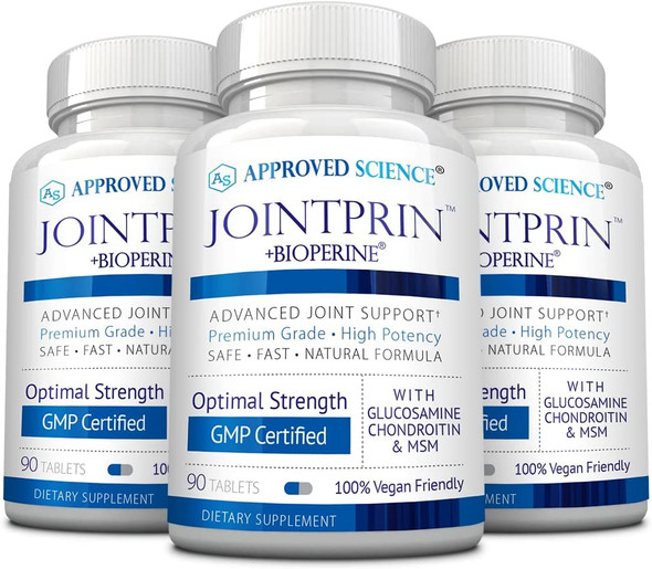 Approved Science Jointprin  Ease Joint Discomfort Stiffness Swelling  Glucosamine MSM Chondroitin Turmeric Boswellia BioPerine  3 Month Supply