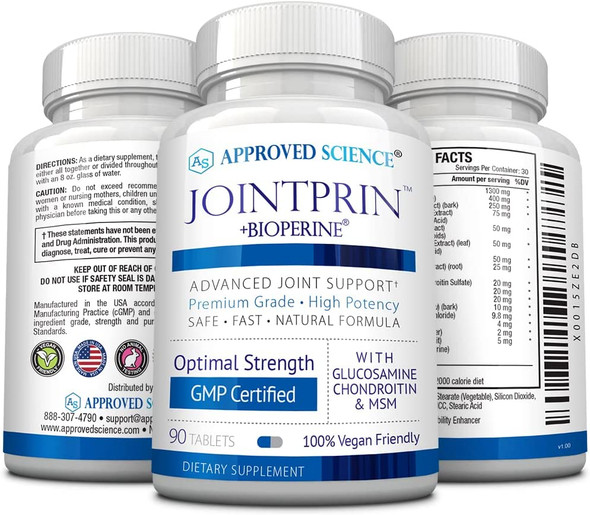 Approved Science Jointprin  Ease Joint Discomfort Stiffness Swelling  Glucosamine MSM Chondroitin Turmeric Boswellia BioPerine  3 Month Supply