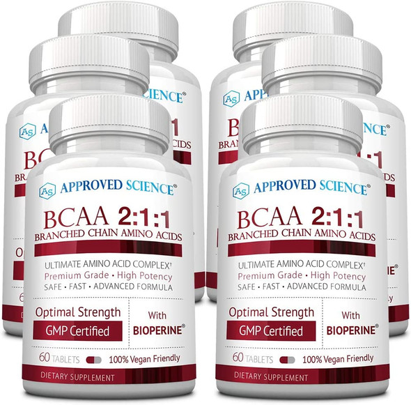 Approved Science BCAA Supplement  360 Tablets  2400mg  Increase Performance and Enhance Muscle Development  LLeucine LIsoleucine LValine  Made in USA NonGMO  6 Bottles