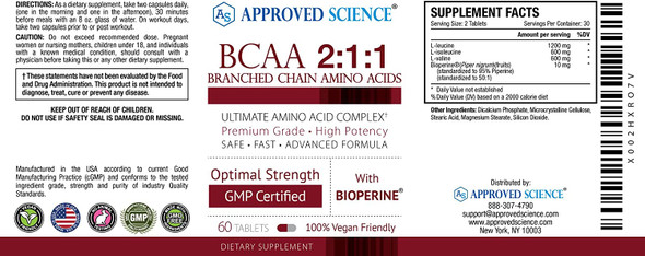 Approved Science BCAA Supplement  360 Tablets  2400mg  Increase Performance and Enhance Muscle Development  LLeucine LIsoleucine LValine  Made in USA NonGMO  6 Bottles