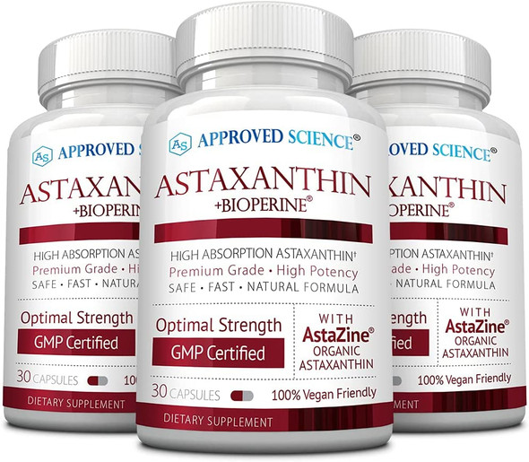 Approved ScienceAstaxanthin 12 mg  Extra Strength Antioxidant  Supports Heart Eyes Joints Skin  30 Vegan Capsules Per Bottle  3 Month Supply