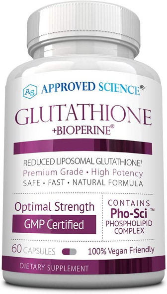 Approved ScienceGlutathione  Glutathione 500 mg  Phospholipid Complex Vitamin C Bioperine  Top Antioxidant to Help Neutralize Free Radical  Vegan Friendly  60 Capsules  1 Bottle