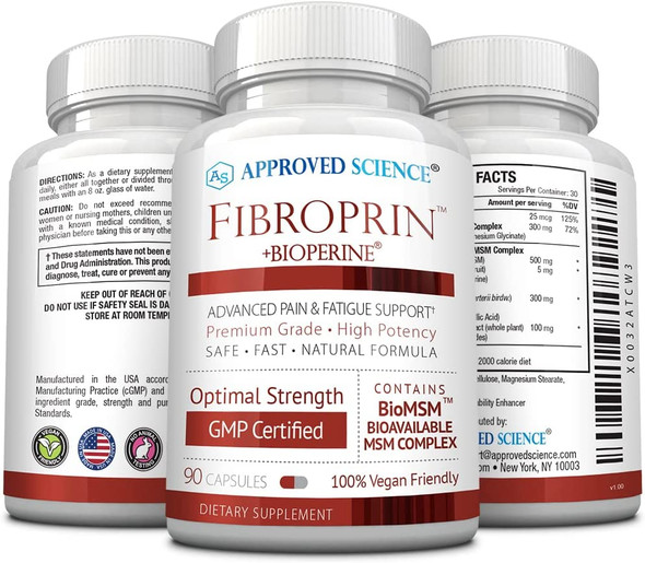 Approved Science Fibroprin  Fibromyalgia Relief  Ease Nerve Joint and Muscle Aches  Improve Mobility  Fast Acting  270 Capsules  Vegan  Made in The USA