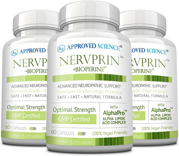 Approved Science Nervprin  Healthy Nerve Support  Peripheral Neuropathy Relief  Benfotiamine B12 RAlphaLipoic Acid Corydalis Boswellia BioPerine  180 Capsules  Made in The USA