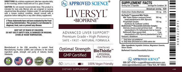 Approved Science Liversyl  Support Optimal Liver Function  Cleanse and Detox  Fast and Effective  Milk Thistle Artichoke Extract and Bioperine  Vegan  360 Count  6 Month Supply  Made in USA