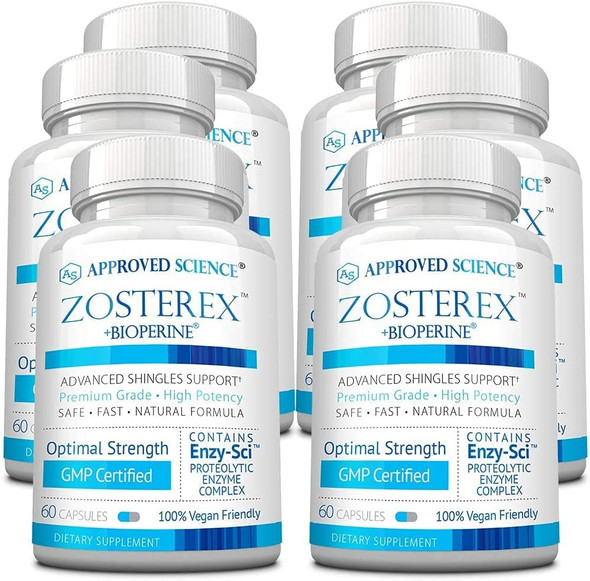 Approved Science Zosterex  Shingles Support  LLysine 1000 mg Vitamin B Blend Mushroom Blend  6 Month Supply  Vegan  Made in The USA