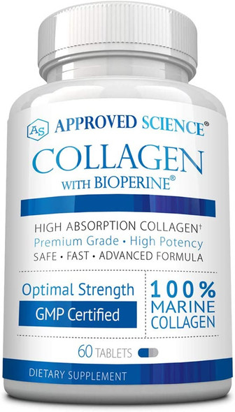 Approved Science Collagen Pills  Absorbable Marine Collagen Types I and III  60 Tablets  Healthy Hair Skin and Joints  Vitamin C Sodium and Bioperine for Fast Results  NonGMO Made in USA