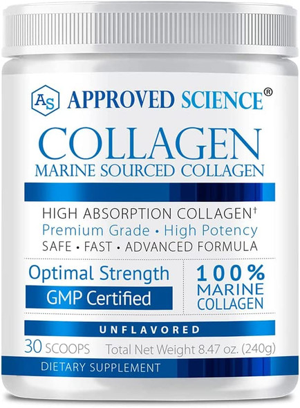 Approved Science Collagen Powder  Preserve Skin Structure Strengthen Hair Promote Joint and Bone Health  30 Scoops  One Month Supply  Made in The USA