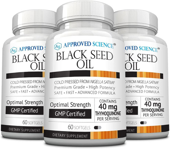 Approved Science Black Seed Oil  Cold Pressed Nigella Sativa  Standardized to 2 Thymoquinone  180 Softgels  Boost Immune Respiratory and Digestive Systems