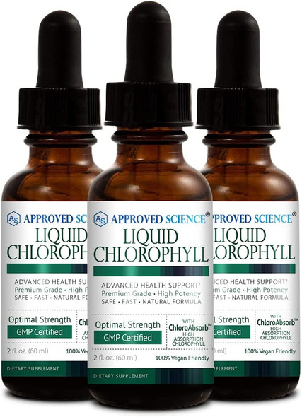 Approved Science Liquid Chlorophyll  6 fl. Oz.  60 mg ChloroAbsor  Mulberry Leaf Extract  Energize The Body  Digestive and Immune Support  Natural Deodorant and Detox  Vegan  Made in The USA