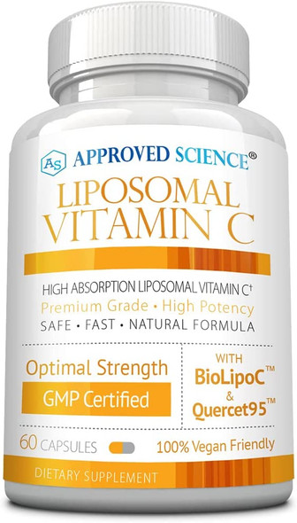 Approved Science Liposomal Vitamin C  1100 mg  60 Capsules  Immune Support Boost Collagen Antioxidant  High Absorption  Fat Soluble  Non GMO  Vegan  Made in The USA