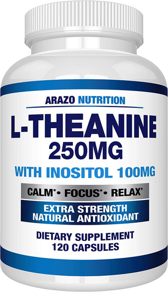 LTheanine 250mg Extra Strength with Inositol 100mg 120 Capsules Vegetarian Arazo Nutrition