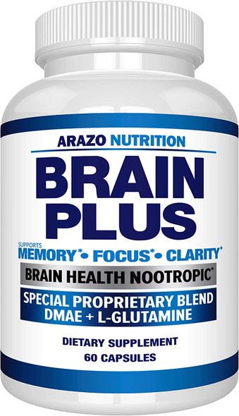 Premium Brain Function Supplement  Memory Focus Clarity  Nootropic Booster with DMAE Bacopa Monnieri LGlutamine Multi Vitamins Multi Minerals  Arazo Nutrition