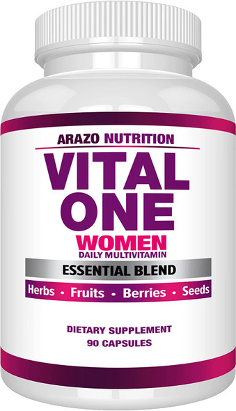 Vital One Multivitamin For Women  Daily Wholefood Supplement  90 Vegan Capsules  Arazo Nutrition