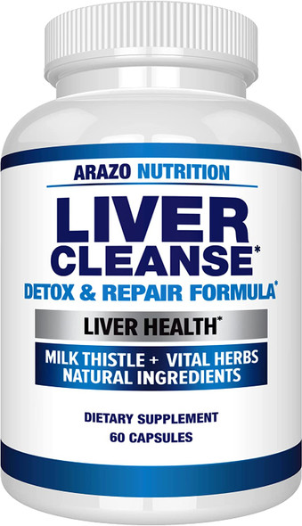 Liver Cleanse Detox  Repair Formula  Milk Thistle Herbal Support Supplement Silymarin Beet Artichoke Dandelion Chicory Root  Arazo Nutrition