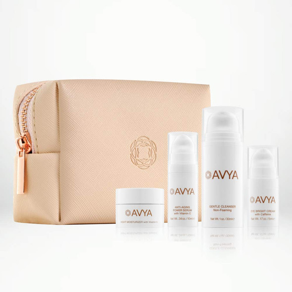 Avya Skincare Ayurvedic Weekend Travel Set  4 Piece Skincare Travel Set  Gentle Cleanser Eye Cream AntiAging Serum Night Cream