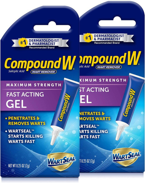 Compound W Wart Remover Fast Acting Gel Maximum Strength Salicylic Acid 0.25 oz 2 Pack