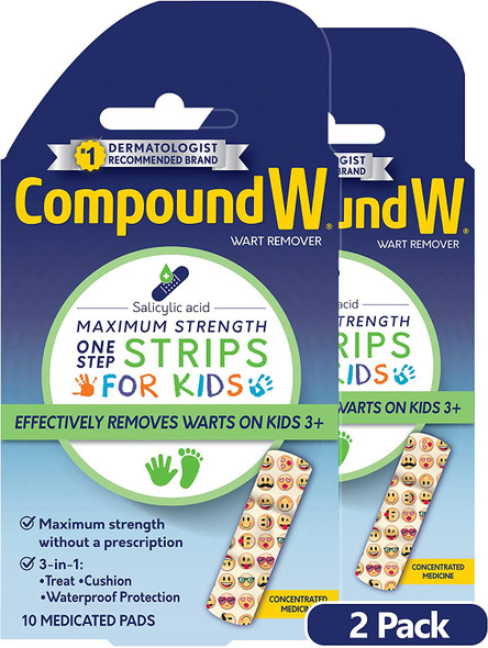 Compound W One Step Medicated Strips For Kids  Wart Removal  10 Strips 10 Count Pack of 2