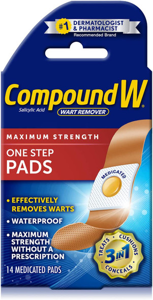 Compound W Dual Power 2in1 Wart Treatment Kit and One Step Pads 14 Count