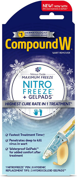 Compound W NitroFreeze  GelPads Wart Removal 1 Pen 8 Replaceable Tips  3 Waterproof Hydrocolloid GelPads