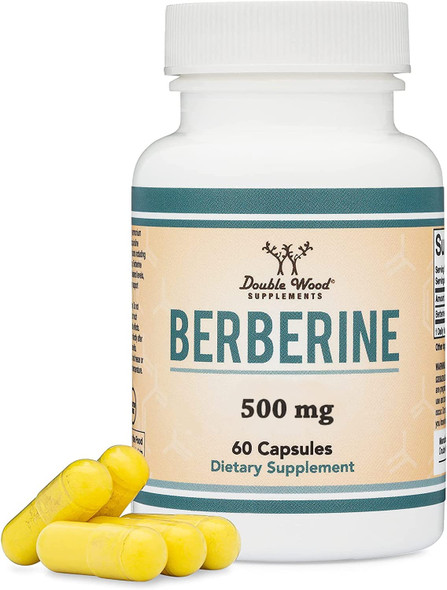 Berberine 500mg Supplement 60 Capsules Third Party Tested Manufactured in The USA AMPK Activator  Berberine HLC Plus for Cholesterol Support by Double Wood Supplements