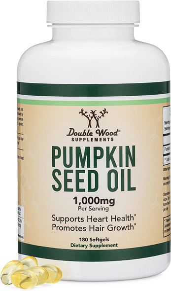 Pumpkin Seed Oil for Hair Growth and Bladder Control 1000mg Per Serving 180 Cold Pressed Softgels Manufactured and Tested in The USA by Double Wood Supplements