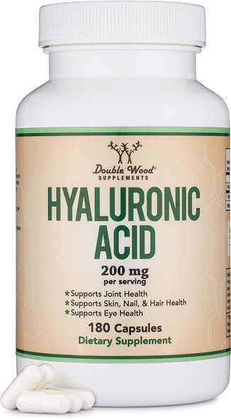 Hyaluronic Acid Supplement 180 Capsules Enhances Effects of Hyaluronic Acid Serum for Face 200mg Per Serving for Skin and Face Aging Support by Double Wood Supplements Acido Hialuronico