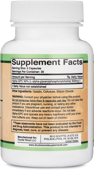 Alpha GPC Choline 75 Veggie Caps 600 mg per Serving Pharmaceutical Grade  Non-GMO