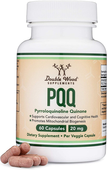 PQQ Supplement  20mg 60 Capsules Pyrroloquinoline Quinone Promotes Mitochondria ATP Coenzyme Levels Energy Optimizer and Sleep Quality Support by Double Wood Supplements